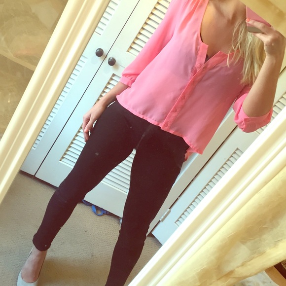 Hot Pink Sheer Cut Out Top✂️