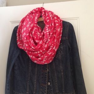 Octavia Henry birds on branch red infinity scarf