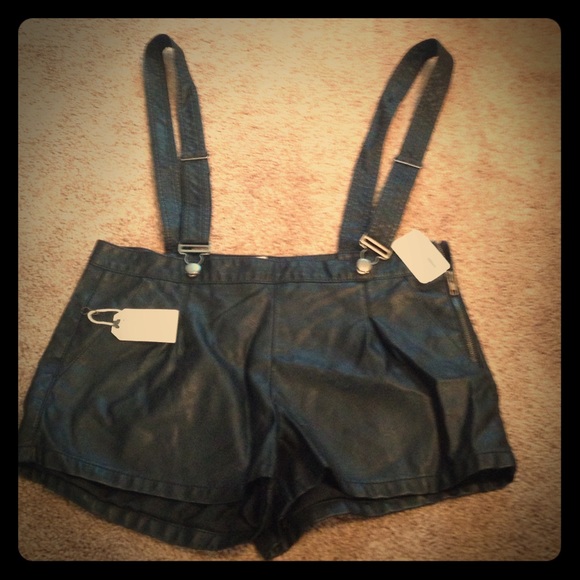 Black "leather" shorts with adjustable suspenders