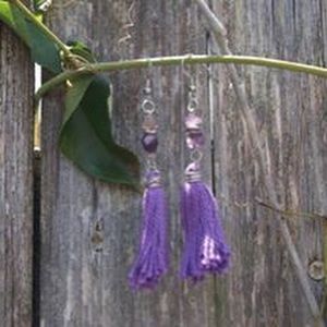 Purple tassel earrings
