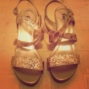 Fioni™Night shimmer gold 2" strap heels