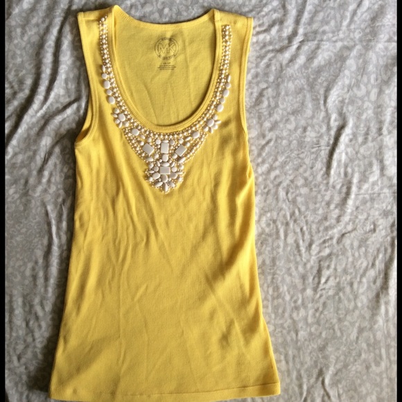 Yellow ribbed MK beaded tank Sz XS