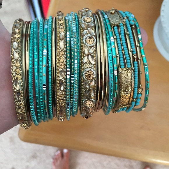 turquoise and gold bangles