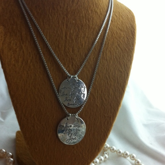 Silver necklace pendant/quotes on both sides/new!