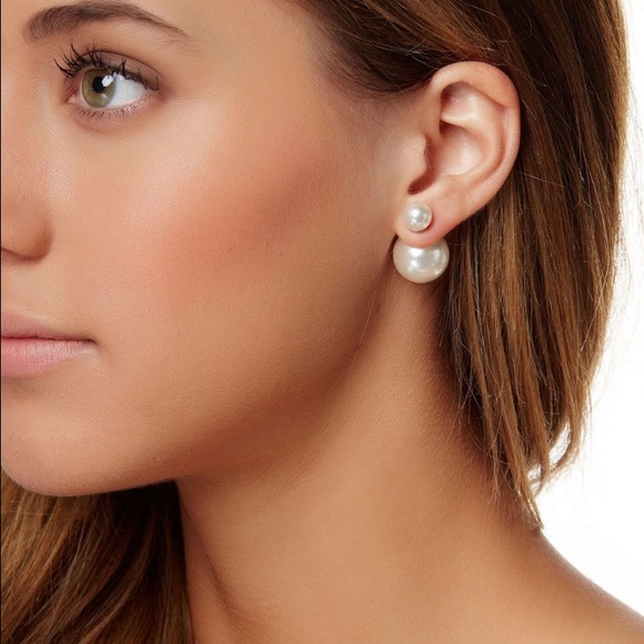 Double pearl back earrings