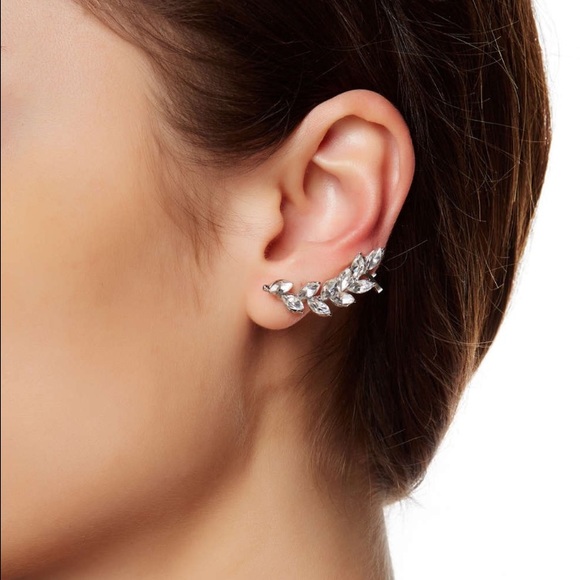 Crystal cuff leaf earrings