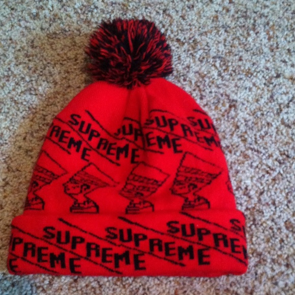 Red Supreme Pom Beanie