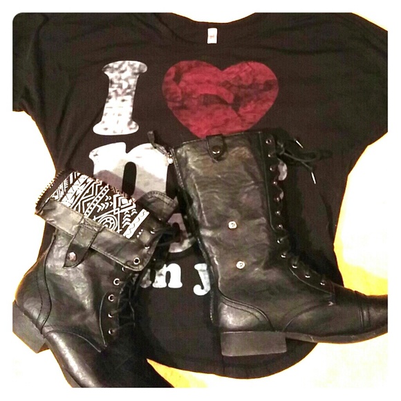 Faux leather combat boots.