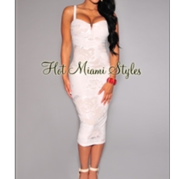 White embossed nude illusion midi dress