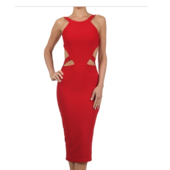 RED cutout midi dress