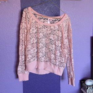 Pink long sleeve lace top