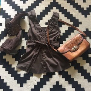 Odille Olive Green Button Up Peplum Top