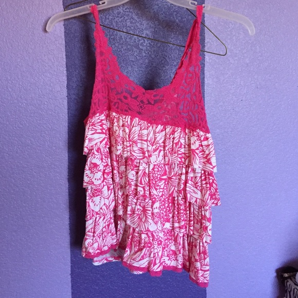 Lace ruffles pink floral shirt