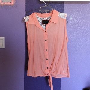 Pink lace button up tank top