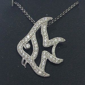 Silver fish necklace , unique cz pave set