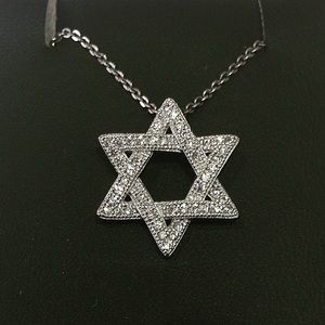 Authentic silver Star of David necklace cz paveset