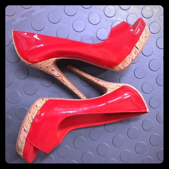 Patent Red Platforms w/ Multicolored Cork