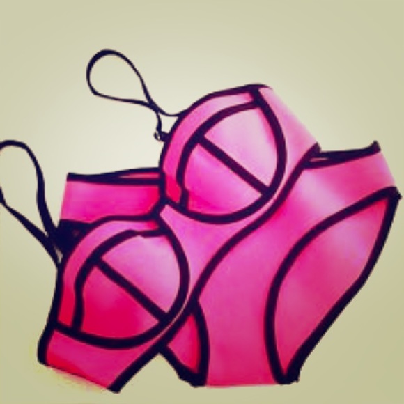 Hot pink triangl inspired bathing suit