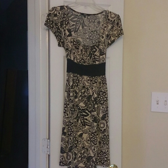 Beige and Black flower pattern dress