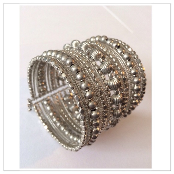 SILVER BEAD CUFF BRACELET