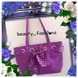 Purple Tote/Shoulder Bag With Polka Dot Scarf