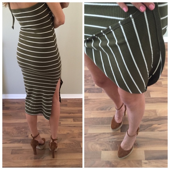 Sold • Green & Cream Striped Halter Dress - Picture 3 of 4