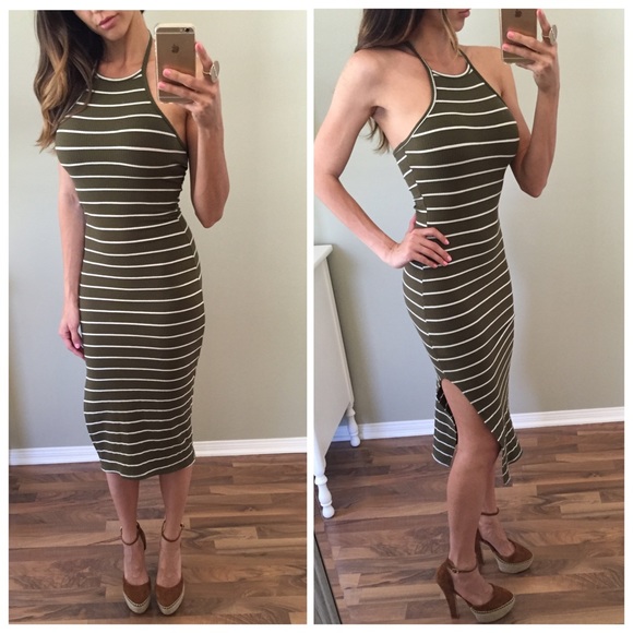 Sold • Green & Cream Striped Halter Dress - Picture 4 of 4