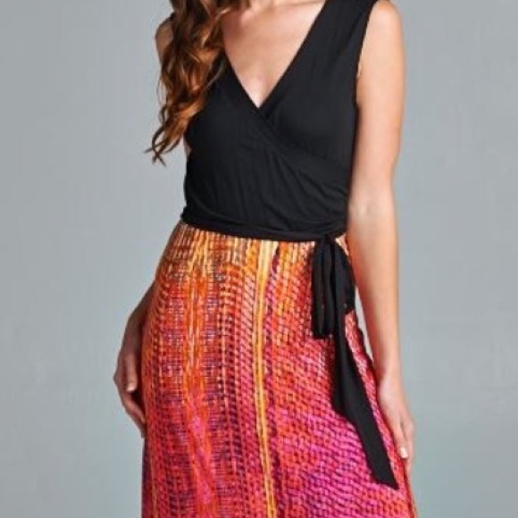 Sleeveless Long Maxi Dress Pink Black Size Small - Picture 2 of 3