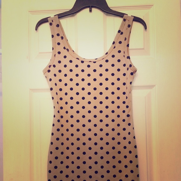 Short tan poka-dotted dress