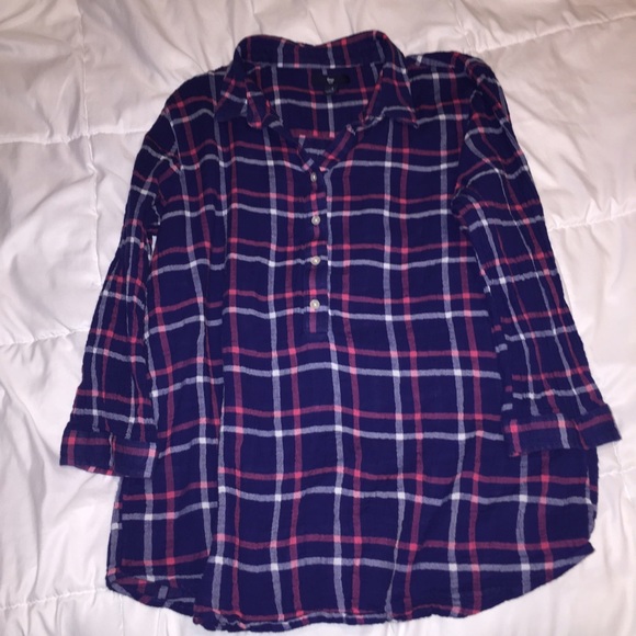 Pink, white, and navy plaid shirt