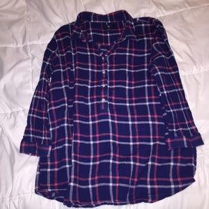 Pink, white, and navy plaid shirt
