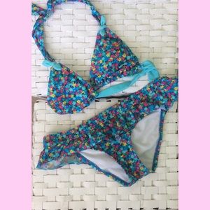 Bikini Two-Piece Blue Floral Print Swimsuit