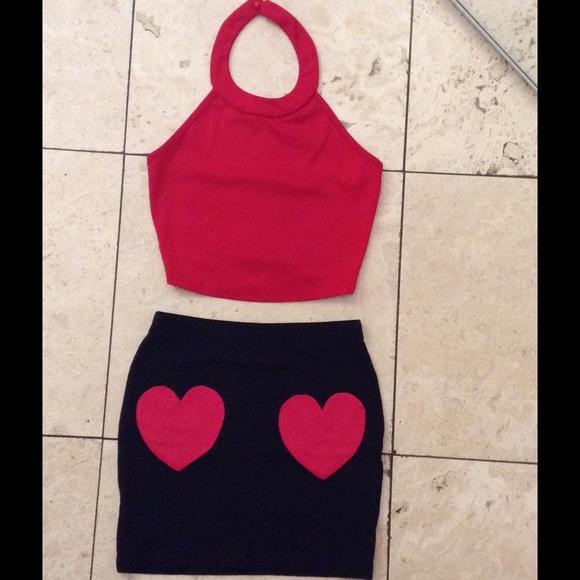 ASOS Other - Red Halter Crop Top & Asos Heart Skirt