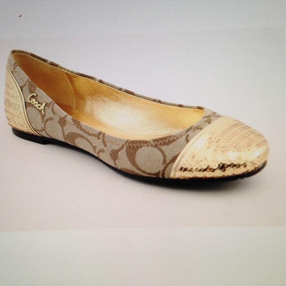 Coach Shine Womens Khaki/Gold Flats