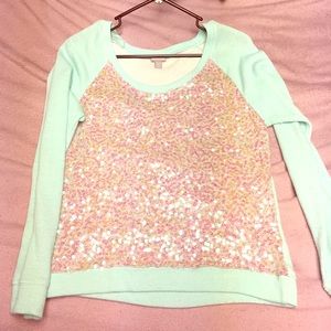 blue and pink sequence sweater