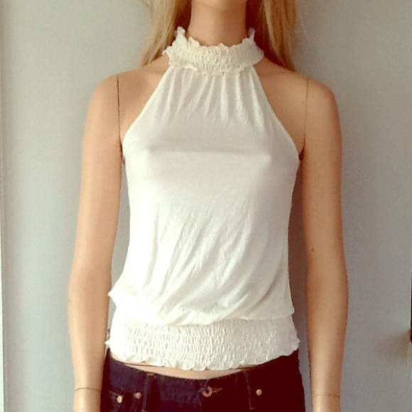 So Cute! Cream Puckered Neckline & Waist Tank