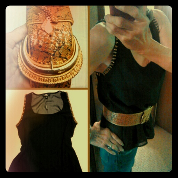 ABS Allen Schwartz Tops - 💕HP**💕ABS PLATINUM BLACK & GOLD STUD TOP