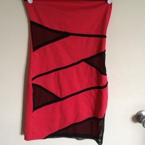 Red and black sheer cut out dress
