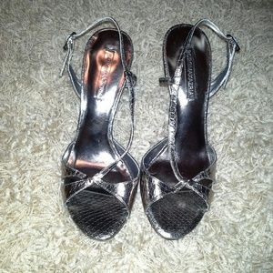 BCBGMaxAzria strappy heels, silver, excellent condition