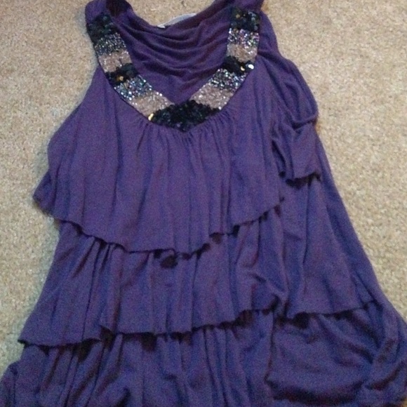 Purple sequined ruffle shirt