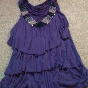 Purple sequined ruffle shirt