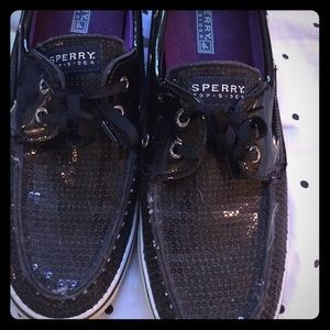Black sparkly sperry  topsiders, size 9.5