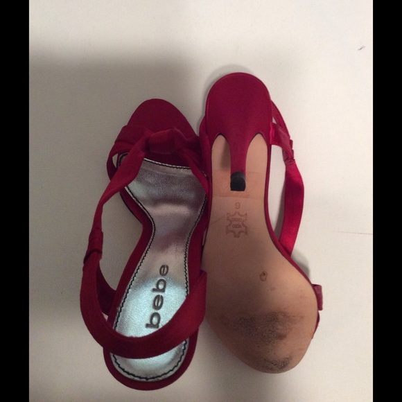 AUTHENTIC ❤️BEBE❤ ️Red Satin Heels - Picture 4 of 4