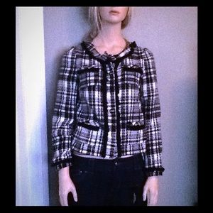 Blk & Wht Plaid Jacket  Blk Fringe Gold Buttons