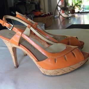 Marc Fisher - orange sandals with cork heel