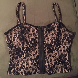 Black and Nude Floral Lace Bustier Crop Top