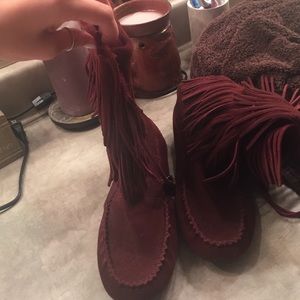Burgundy fringe boots