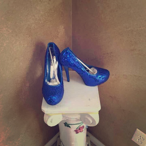 New Electric Blue Sequin Shoes