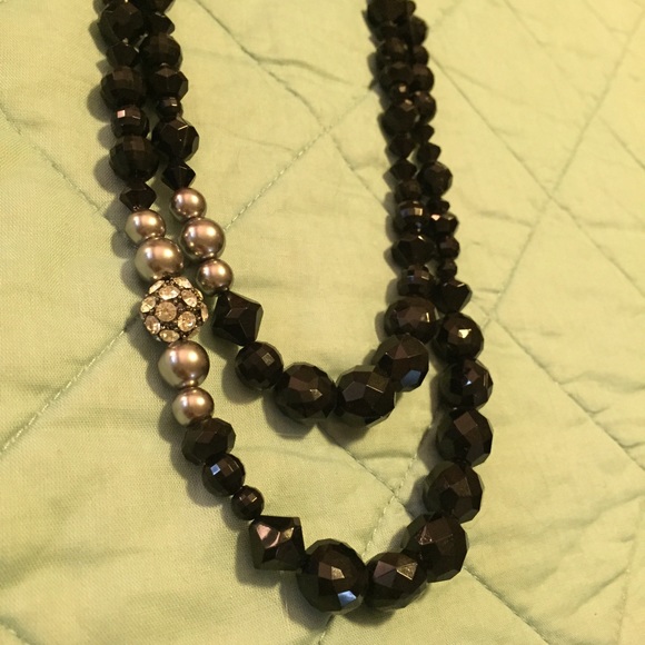 Black bead & rhinestone NY&Co necklace