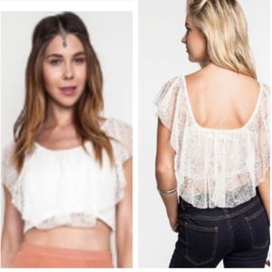 Cream Colored Ruffled Lace Crop Top
